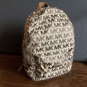 Michael Kors Backpack Large Acorn/Beige Signature Print Jet Set Front Pocket NWT